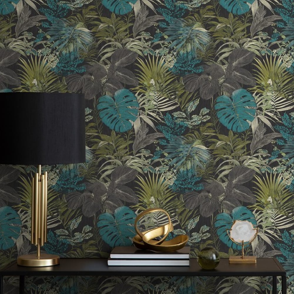 Sombra Green - Wallpaper - Green - Hallway - Leaf - Blue Monkey - Non-Woven