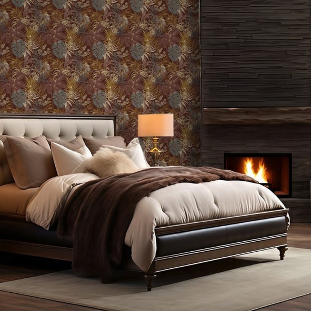Sombra Brown - Wallpaper - Brown - Bedroom - Leaf - Blue Monkey - Non-Woven