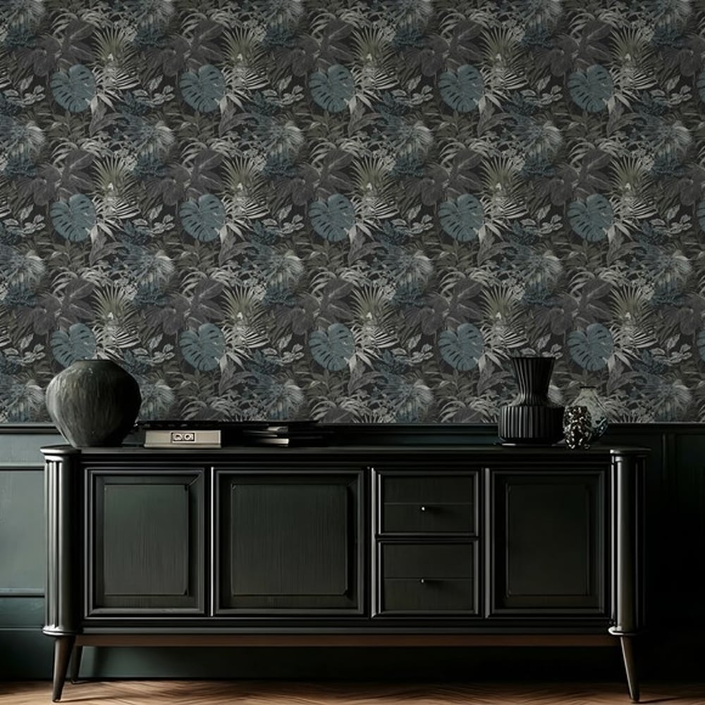 Sombra Grey - Wallpaper - Grey - Living room - Leaf - Blue Monkey - Non-Woven