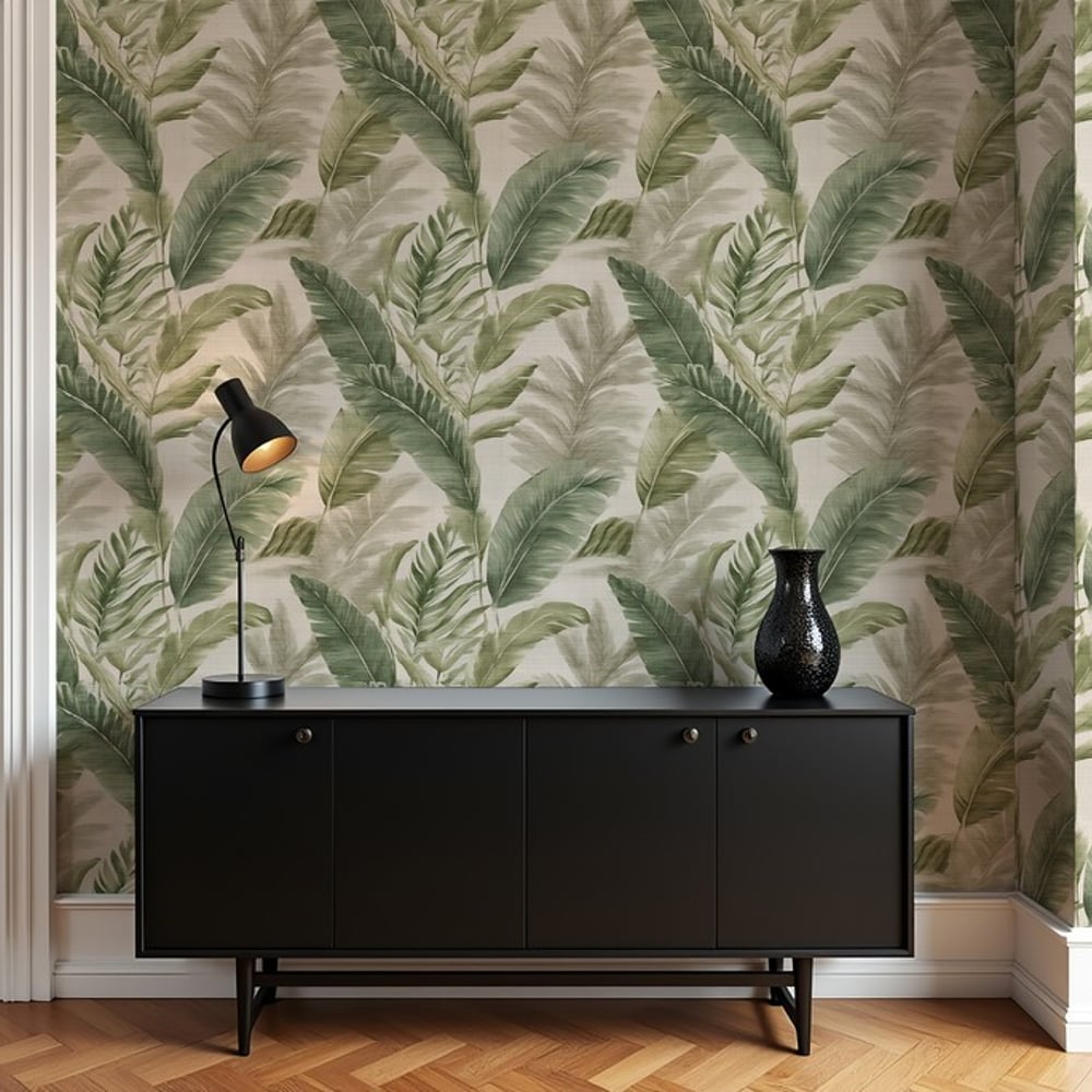Baringo Green - Papiers peints - Vert - Salon - Feuille - Blue Monkey - Intissé