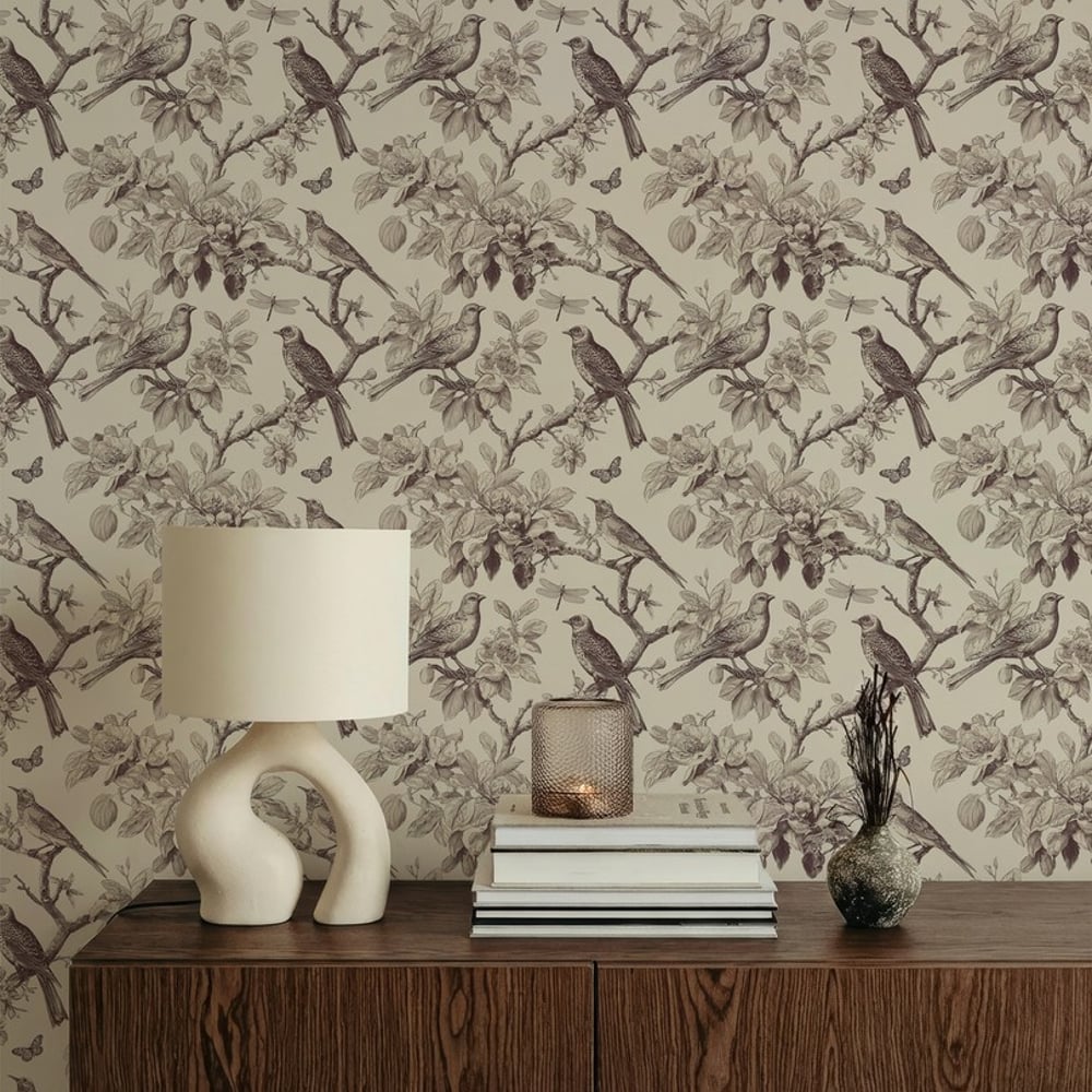 Noemi Beige - Papiers peints - Beige - Salon - Oiseaux - September - Intissé