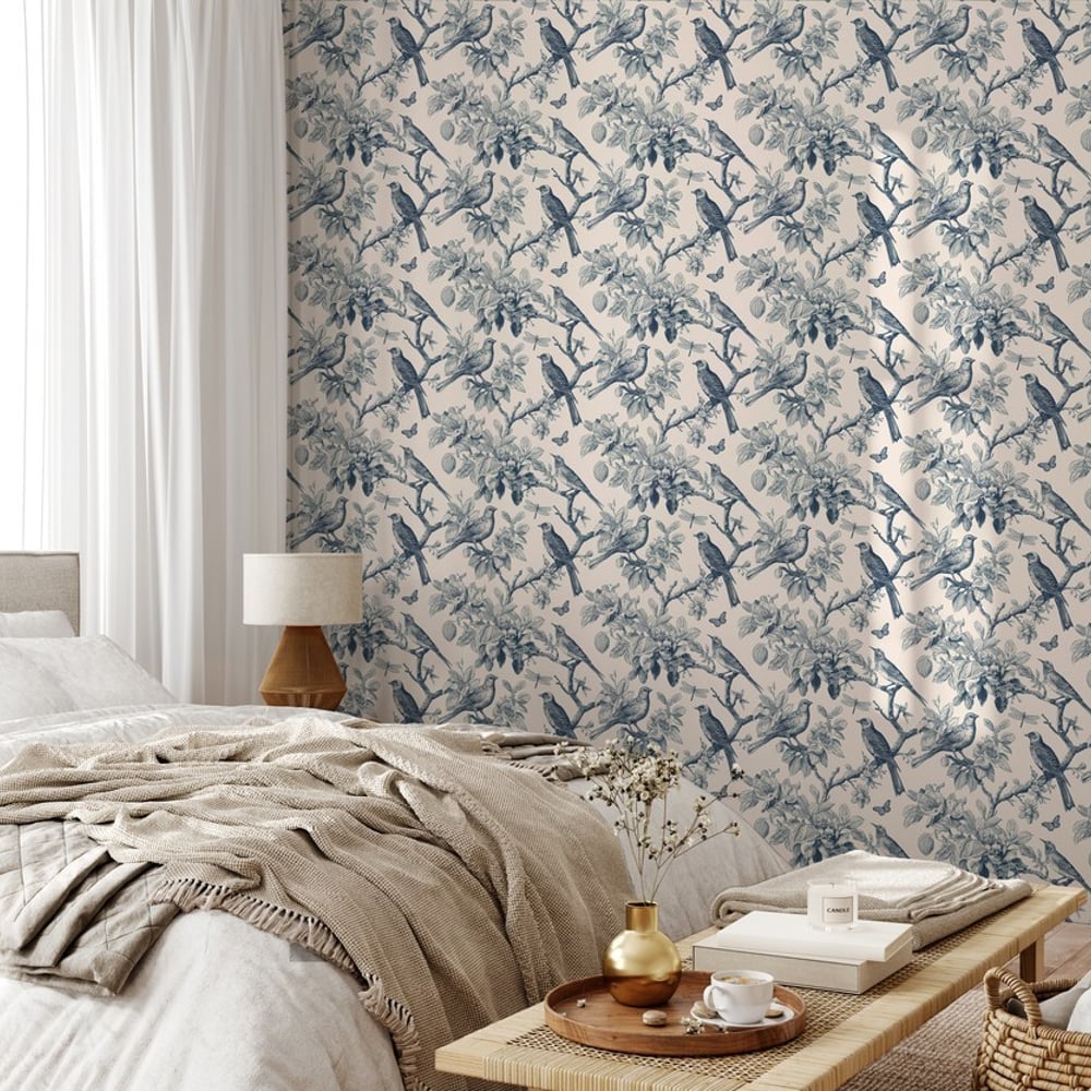 Noemi Blue - Papiers peints - Bleu - Chambre - Oiseaux - September - Intissé