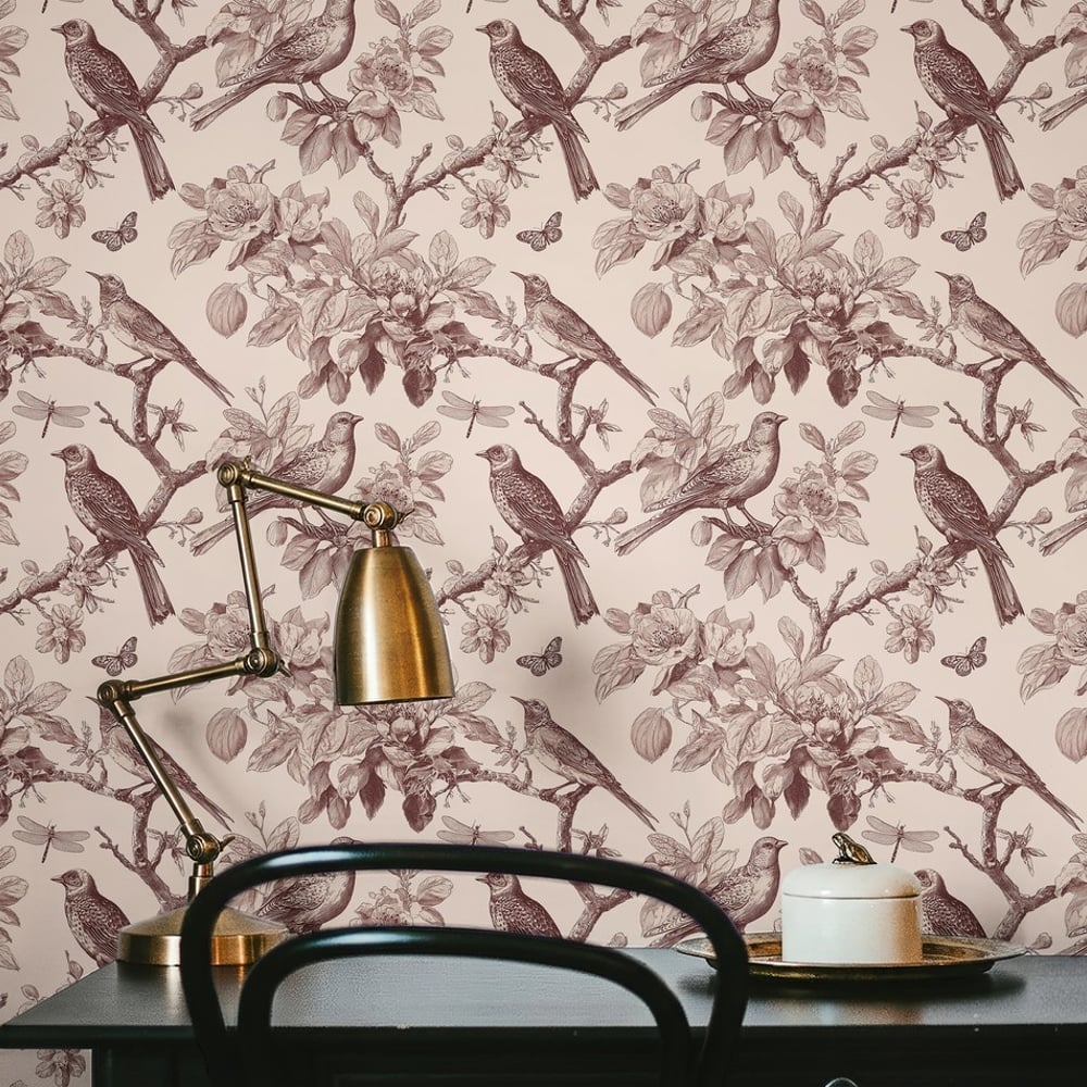 Noemi Pink - Papiers peints - Rose - Bureau - Oiseaux - September - Intissé