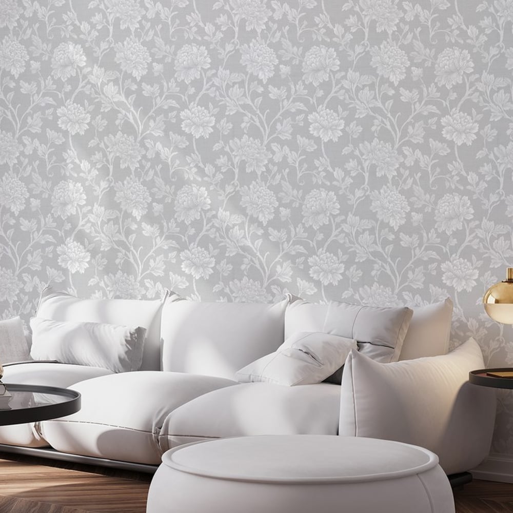 Janette Grey - Papiers peints - Gris - Salon - Floral - September - Intissé