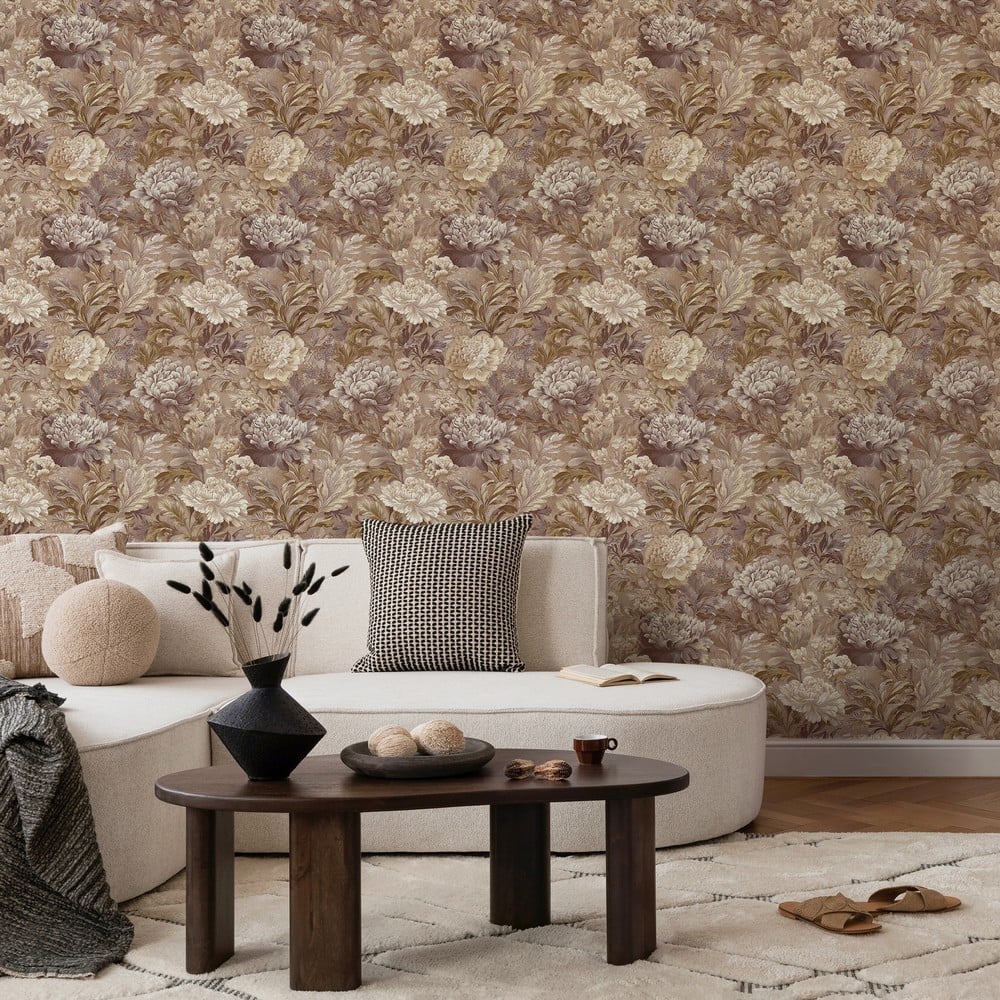 Paulette Brown - Wallpaper - Brown - Living room - Floral - September - Non-Woven
