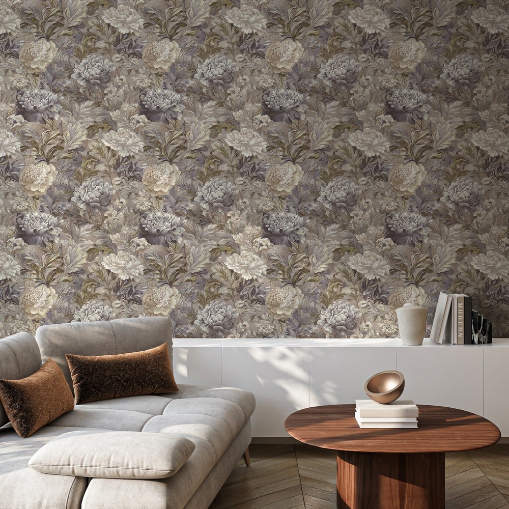 Paulette Grey - Wallpaper - Grey - Living room - Floral - September - Non-Woven