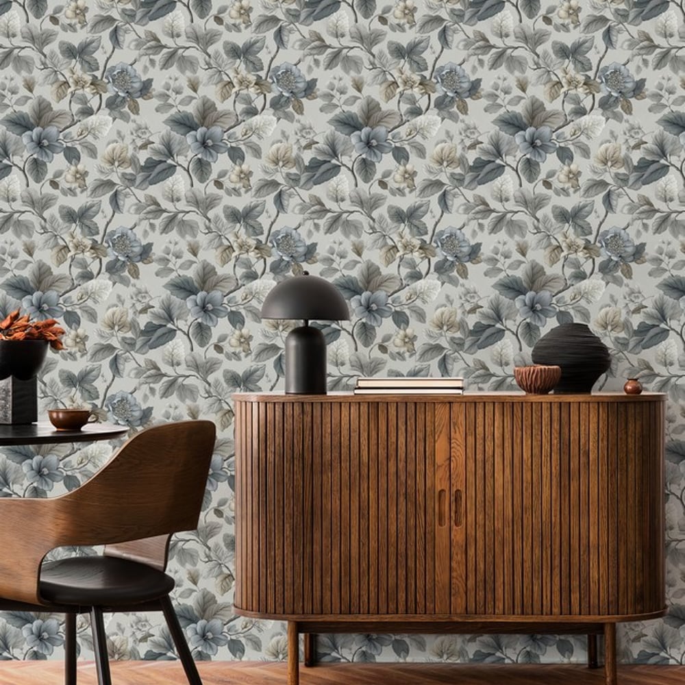 Teresa Grey - Wallpaper - Grey - Kitchen - Floral - September - Non-Woven