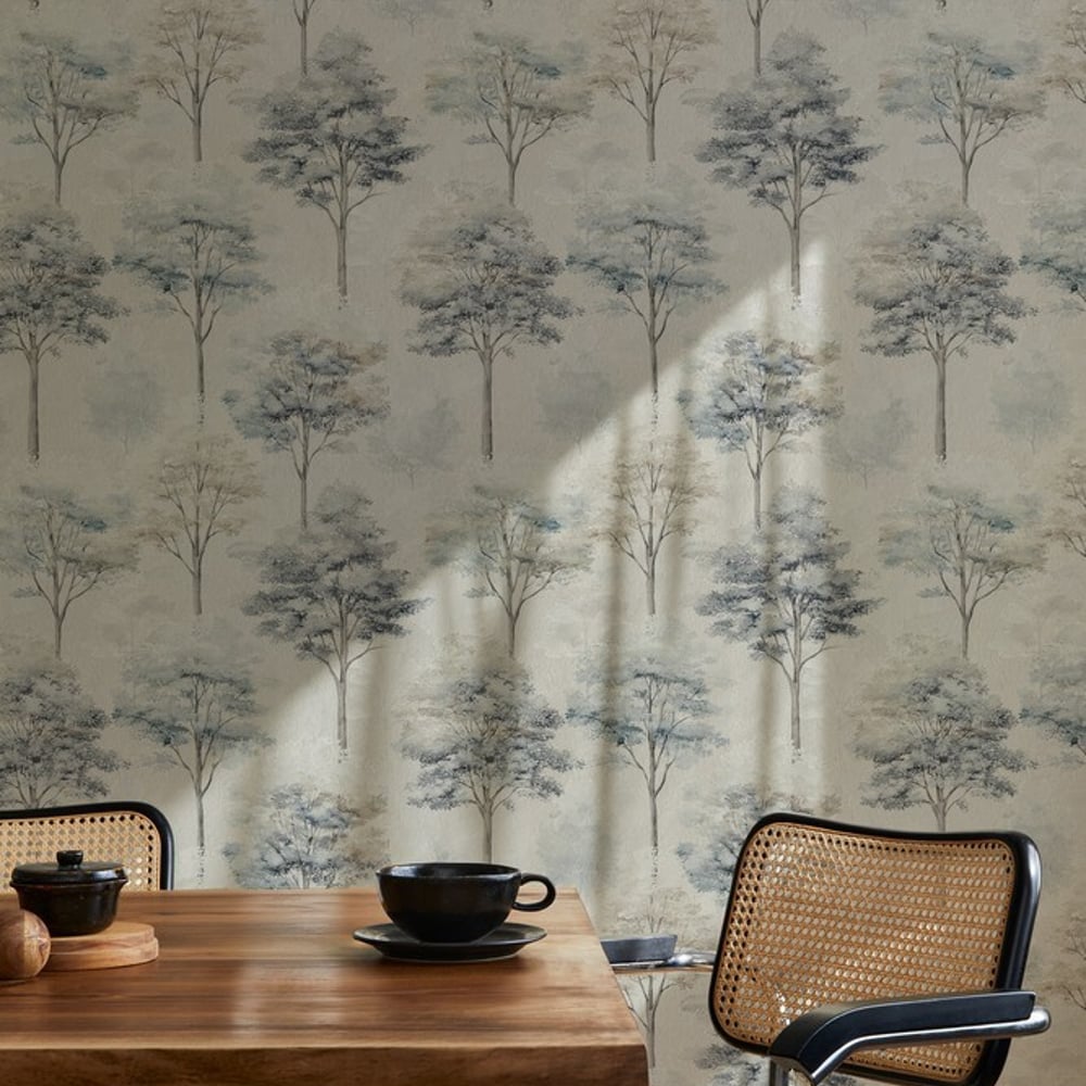 Sander Blue - Wallpaper - Blue - Kitchen - Tree - September - Non-Woven