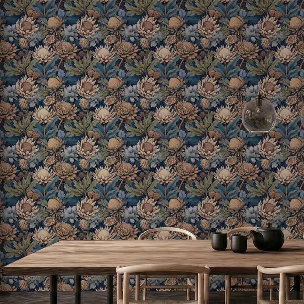 Lykke Blue - Papiers peints - Bleu - Cuisine - Floral - September - Intissé