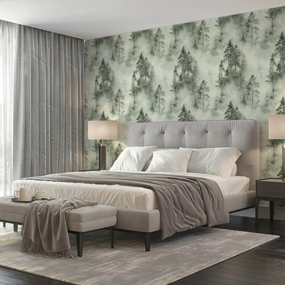 Corentin Green - Papiers peints - Vert - Chambre - Arbre - Dreamland - Intissé