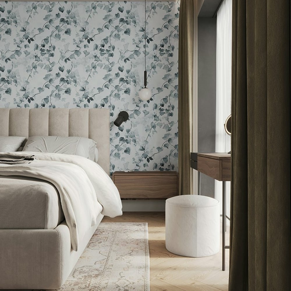 Emile Blue - Tapet - Blå - Soveværelse - Blad - Dreamland - Non-Woven