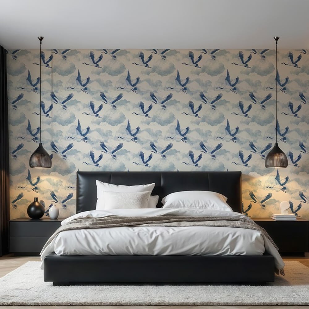 Henri Blue - Papiers peints - Bleu - Chambre - Oiseaux - Dreamland - Intissé