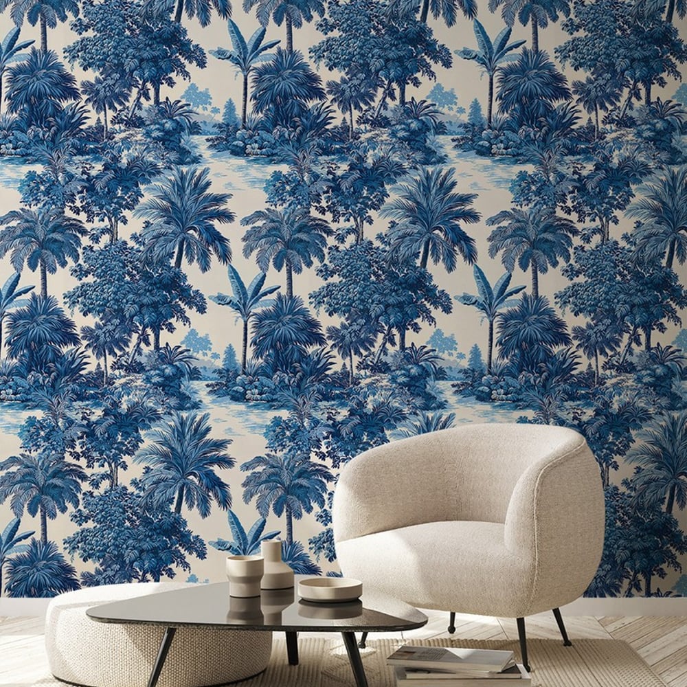 Loreto Blue - Papiers peints - Bleu - Salon - Arbre - Dreamland - Intissé