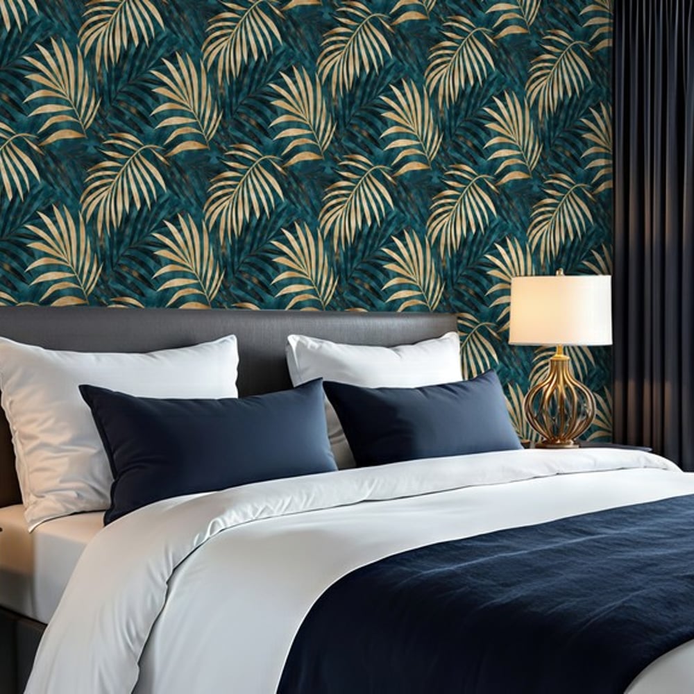 Miguel Blue - Wallpaper - Blue - Bedroom - Leaf - Blue Monkey - Non-Woven