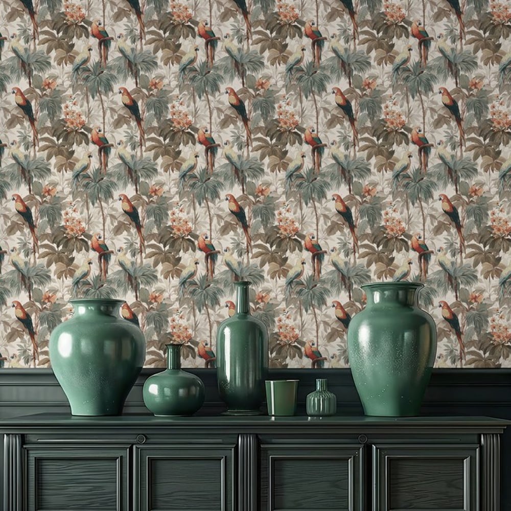 Jamal Beige - Wallpaper - Beige - Living room - Birds - Blue Monkey - Non-Woven