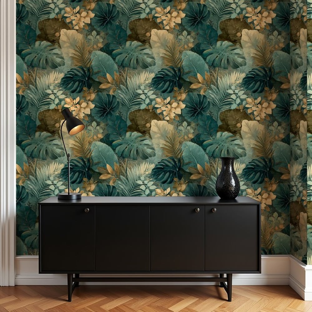 Nadim Green - Wallpaper - Green - Living room - Leaf - Blue Monkey - Non-Woven