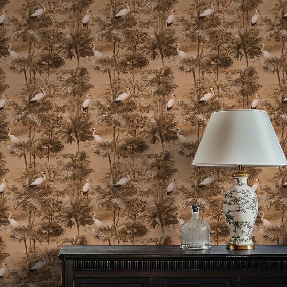 Sami Brown - Wallpaper - Brown - Living room - Birds - Blue Monkey - Non-Woven