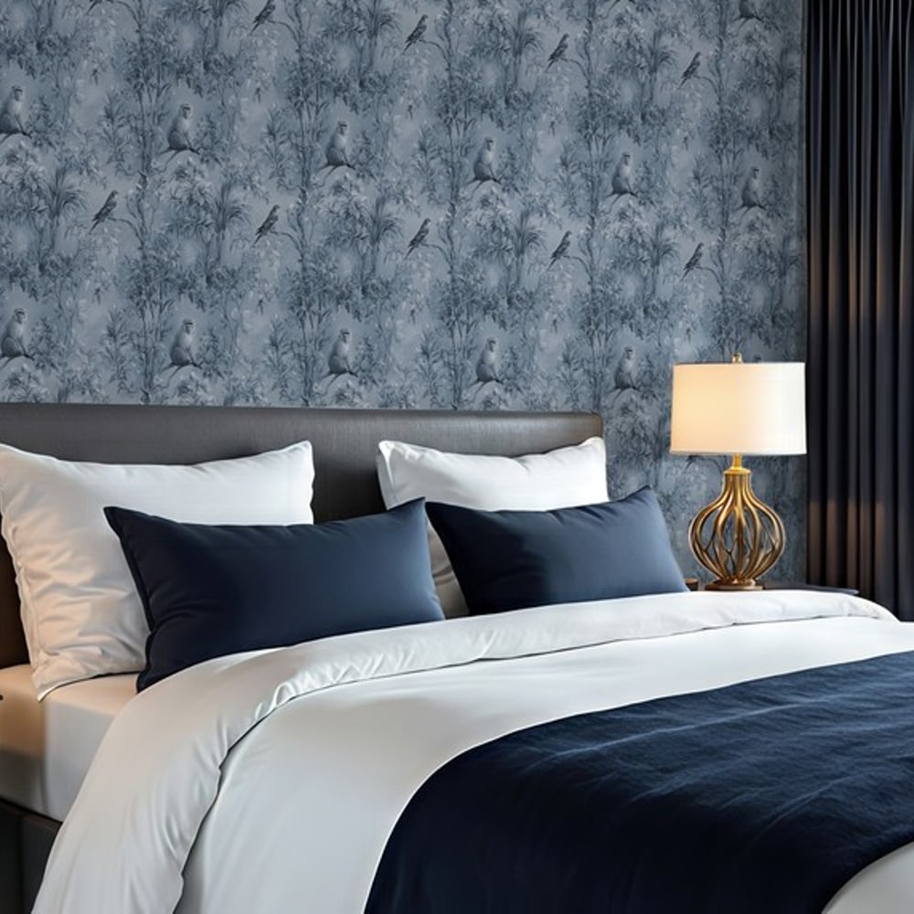 Borneo Blue - Wallpaper - Blue - Bedroom - Animal - Blue Monkey - Non-Woven