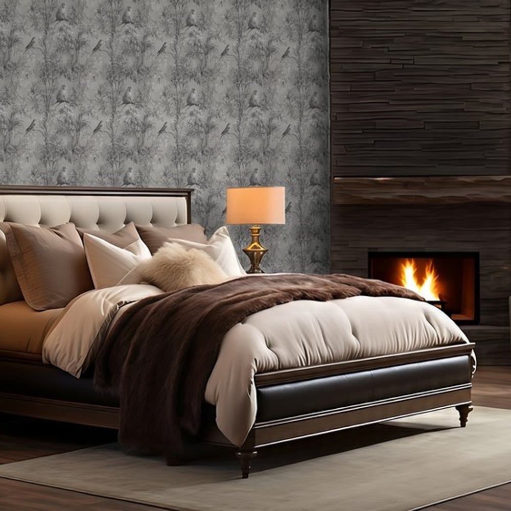 Borneo Grey - Wallpaper - Grey - Bedroom - Animal - Blue Monkey - Non-Woven