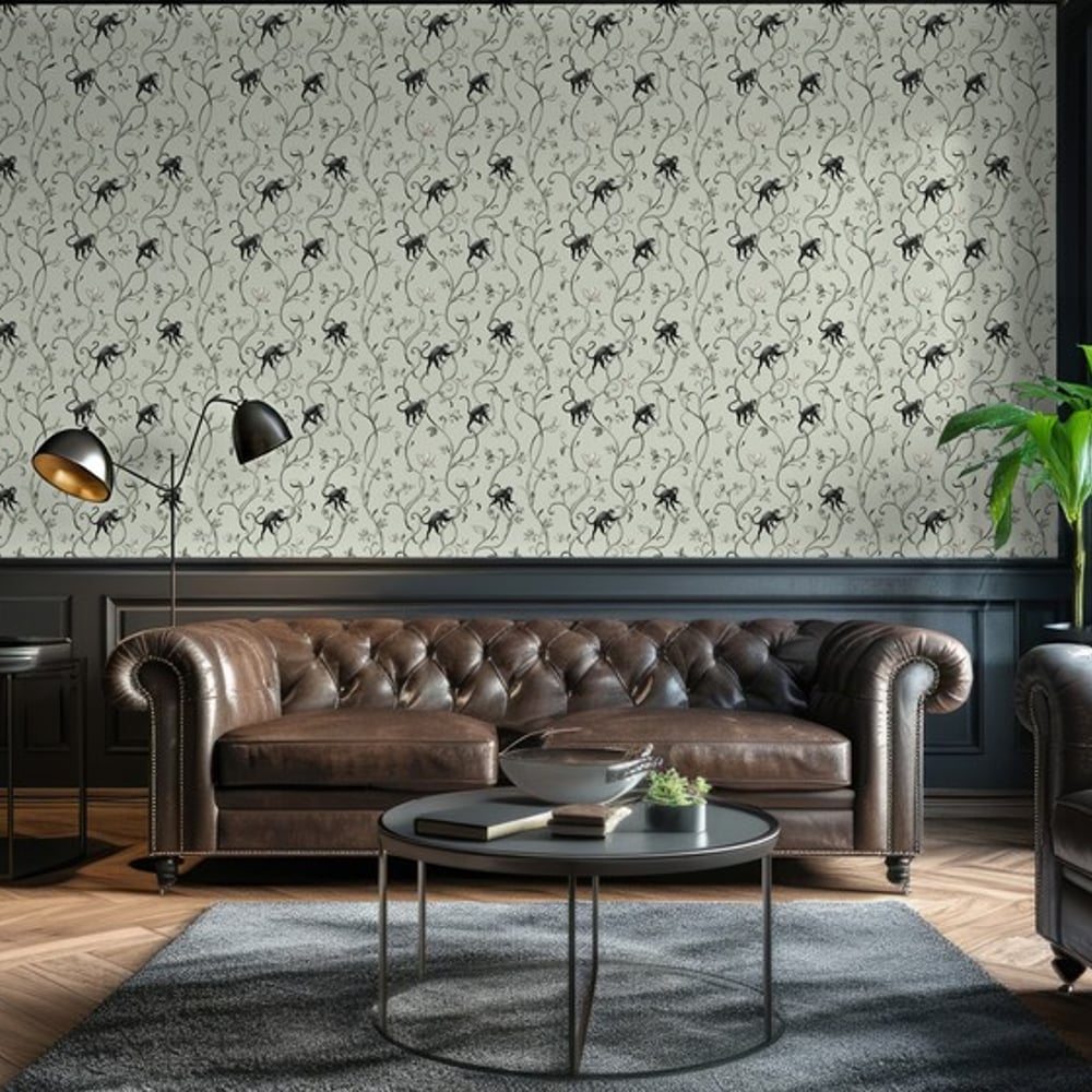 Denali Green - Wallpaper - Green - Living room - Animal - Blue Monkey - Non-Woven