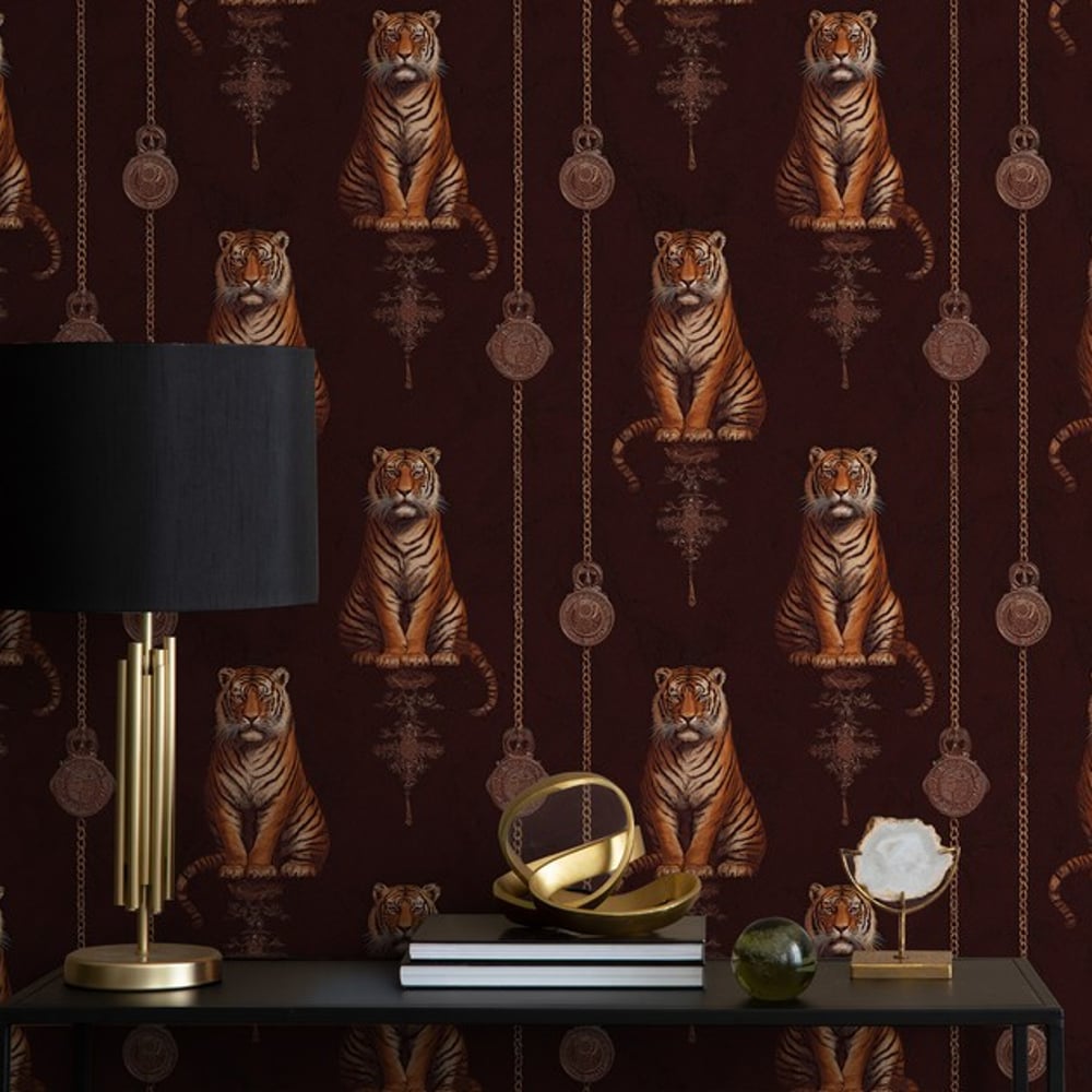 Marangu Red - Wallpaper - Red - Hallway - Animal - Blue Monkey - Non-Woven