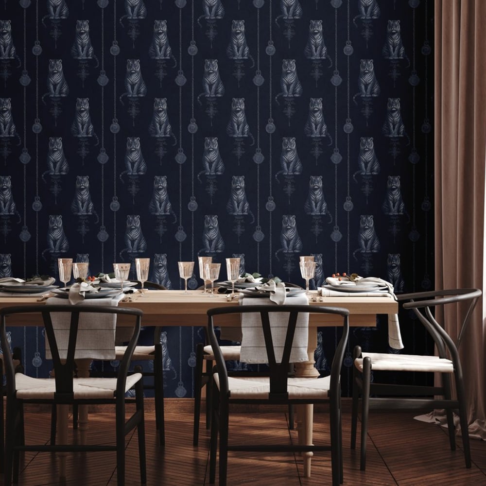 Marangu Blue - Wallpaper - Blue - Kitchen - Animal - Blue Monkey - Non-Woven