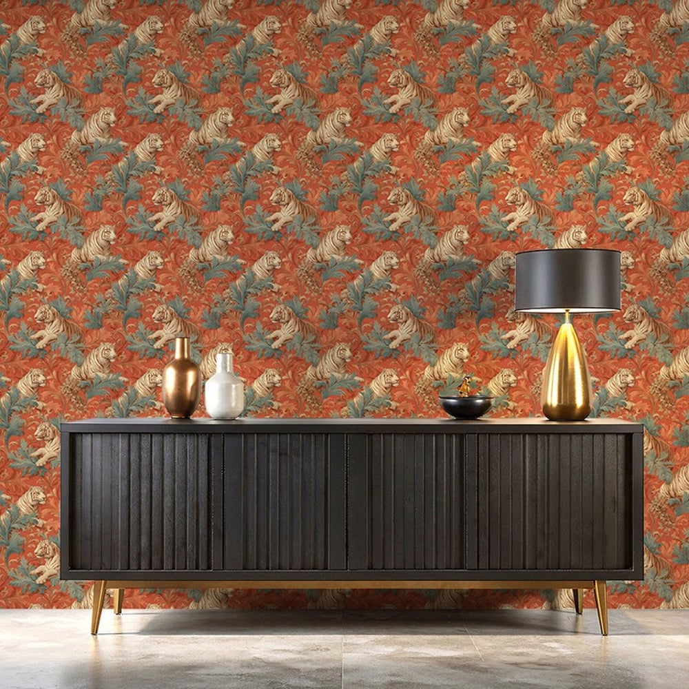Nakuru Red - Wallpaper - Red - Living room - Animal - Blue Monkey - Non-Woven