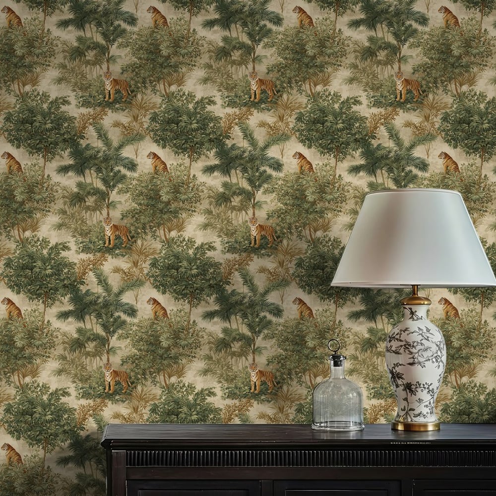 Mombasa Green - Wallpaper - Green - Living room - Animal - Blue Monkey - Non-Woven