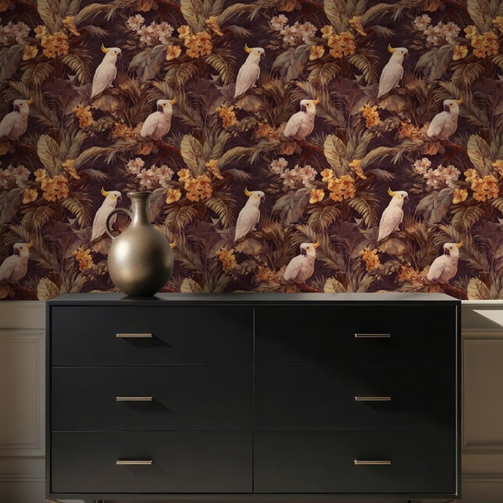 Bahia Brown - Papiers peints - Marron - Chambre - Oiseaux - Blue Monkey - Intissé