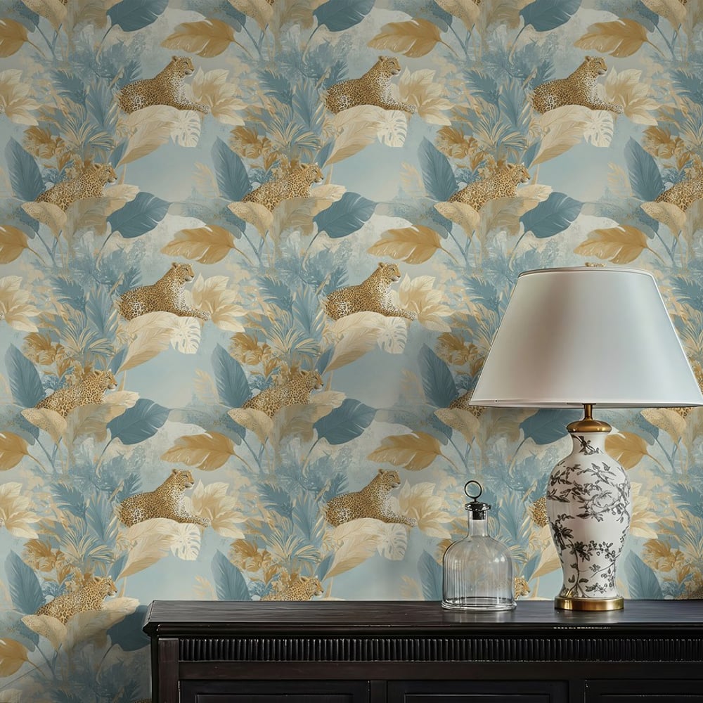 Pantanal Light Blue - Wallpaper - Blue - Living room - Animal - Blue Monkey - Non-Woven