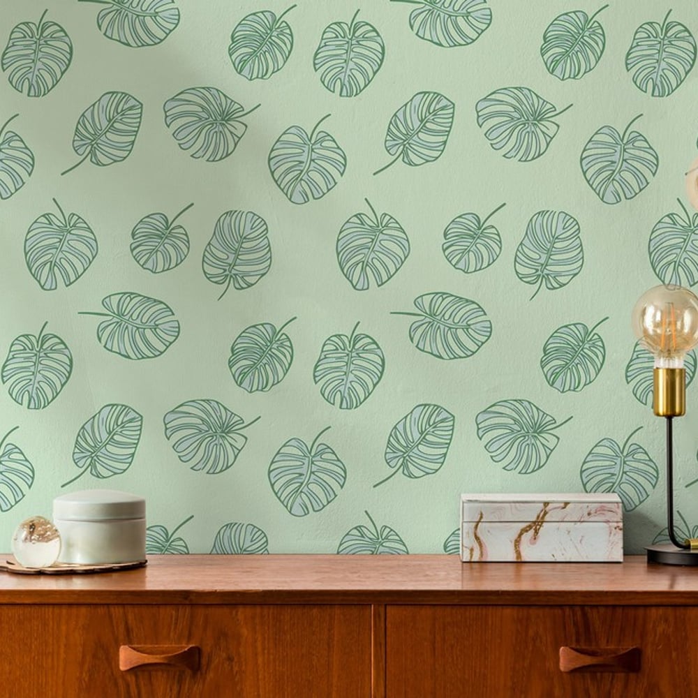 Sigge Light Green - Wallpaper - Green - Teenager's room - Leaf - in between - Non-Woven