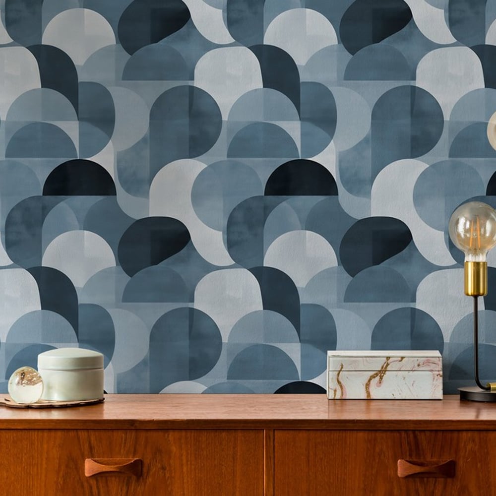 Travis Blue - Wallpaper - Blue - Hallway - Graphic - in between - Non-Woven