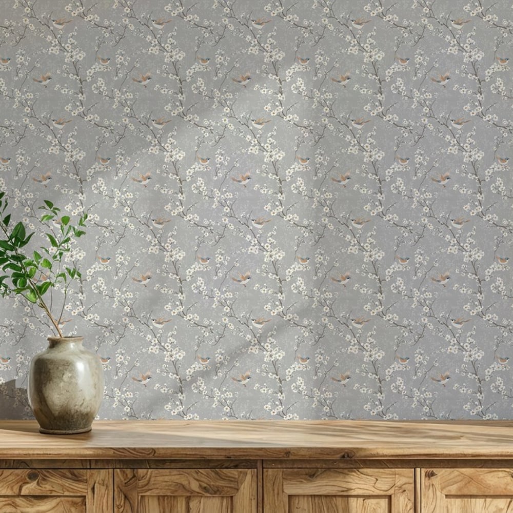 Ernst Grey - Papiers peints - Gris - Salon - Oiseaux - Scandza - Intissé