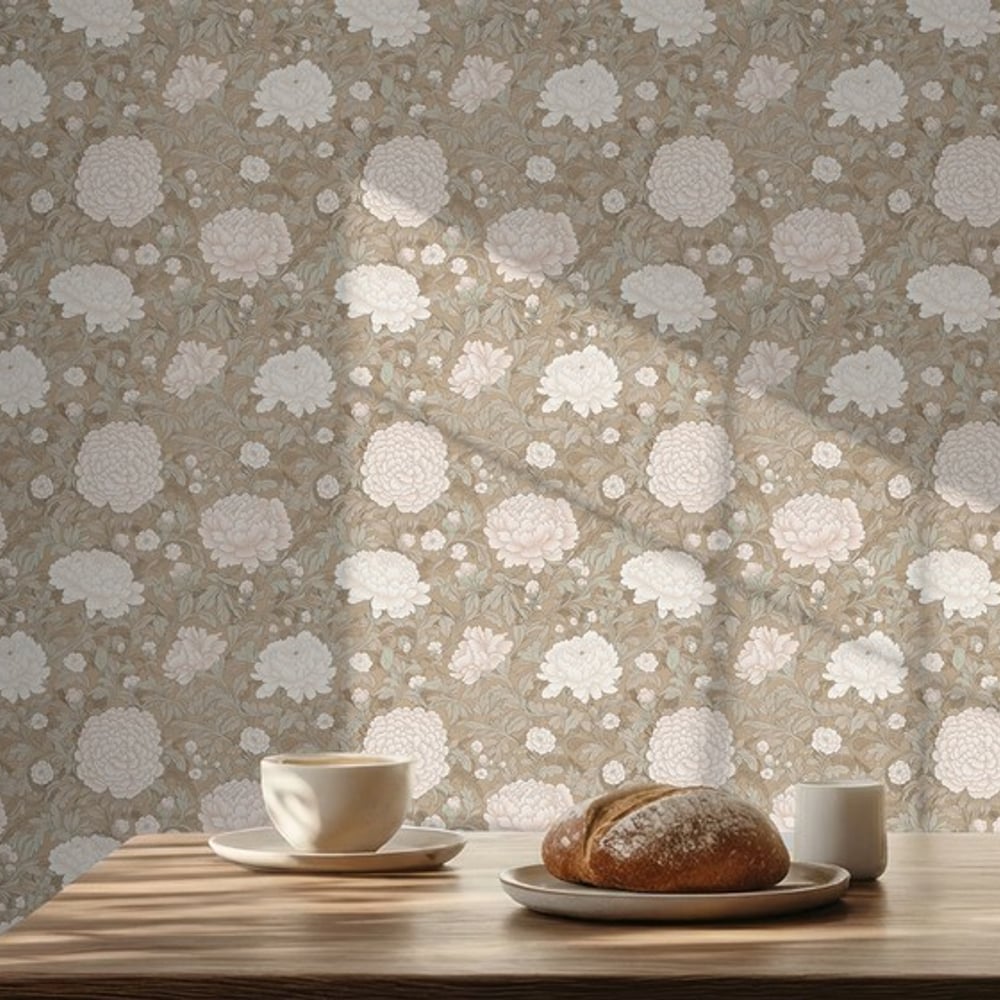 Agnes Beige - Papiers peints - Beige - Salon - Floral - Scandza - Intissé