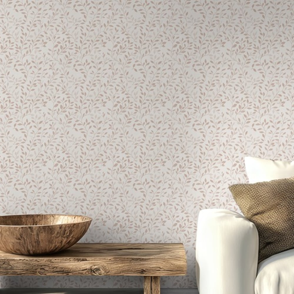 Algot Beige - Papiers peints - Beige - Salon - Feuille - Scandza - Intissé