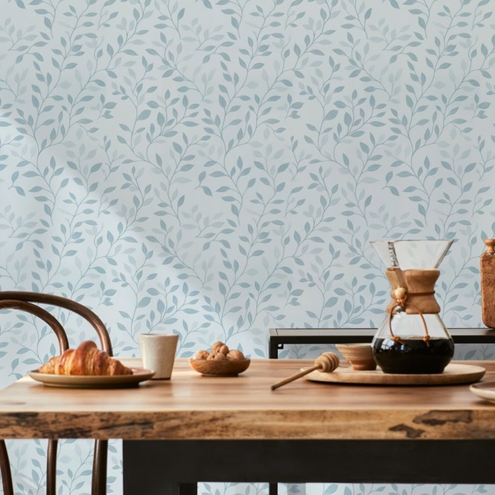 Algot Blue - Papiers peints - Bleu - Cuisine - Feuille - Scandza - Intissé