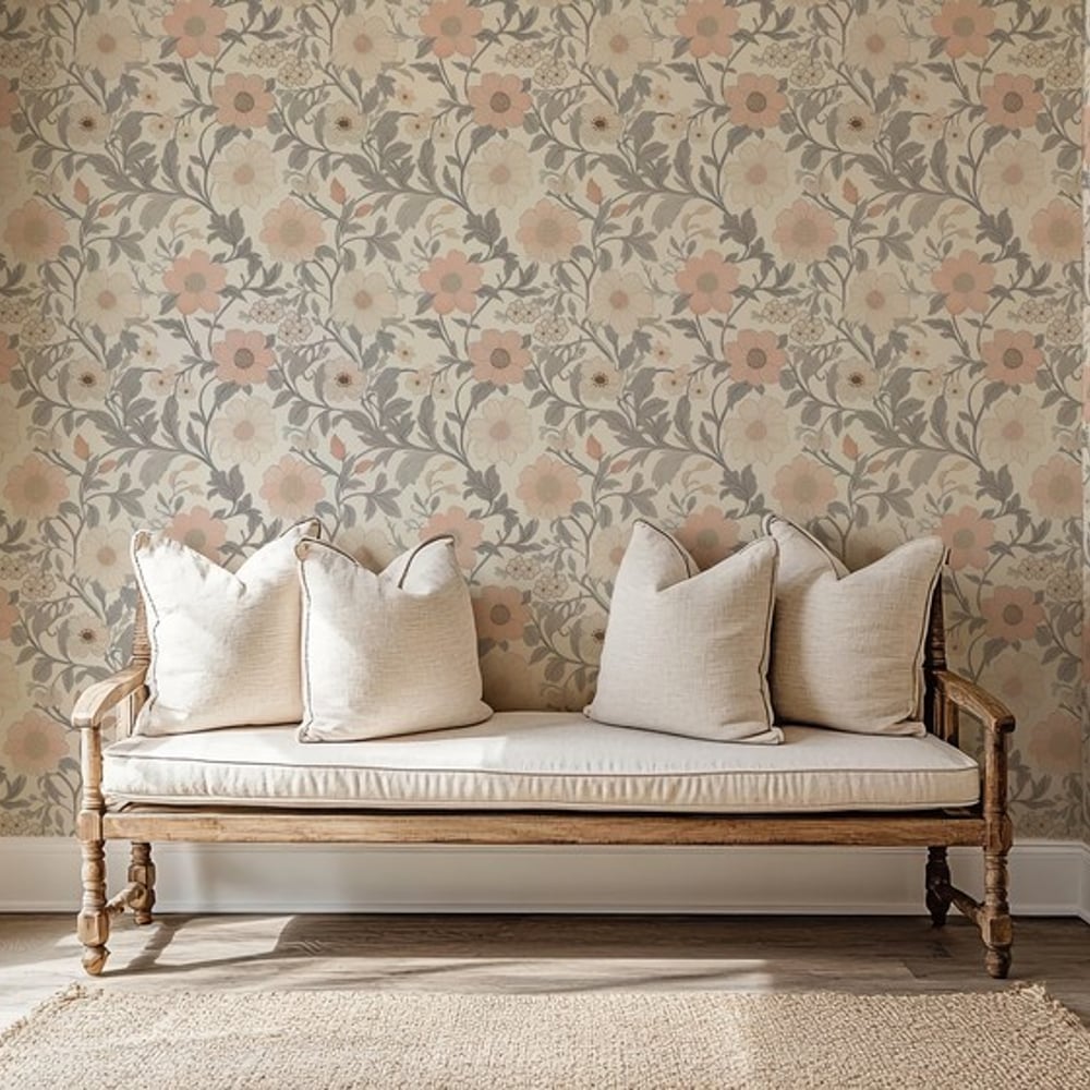 Angelica Beige - Wallpaper - Beige - Hallway - Floral - Scandza - Non-Woven