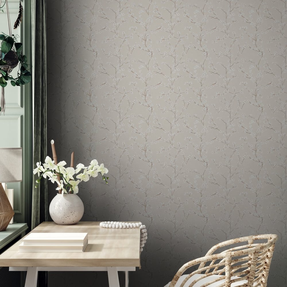 Cindy Beige - Papiers peints - Beige - Bureau - Floral - Scandza - Intissé