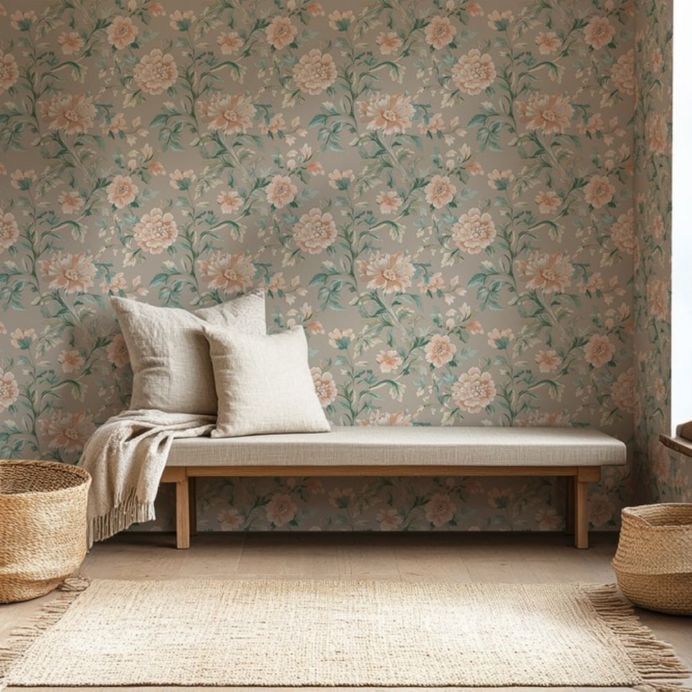 Dagny Beige - Papiers peints - Beige - Entrée - Floral - Scandza - Intissé