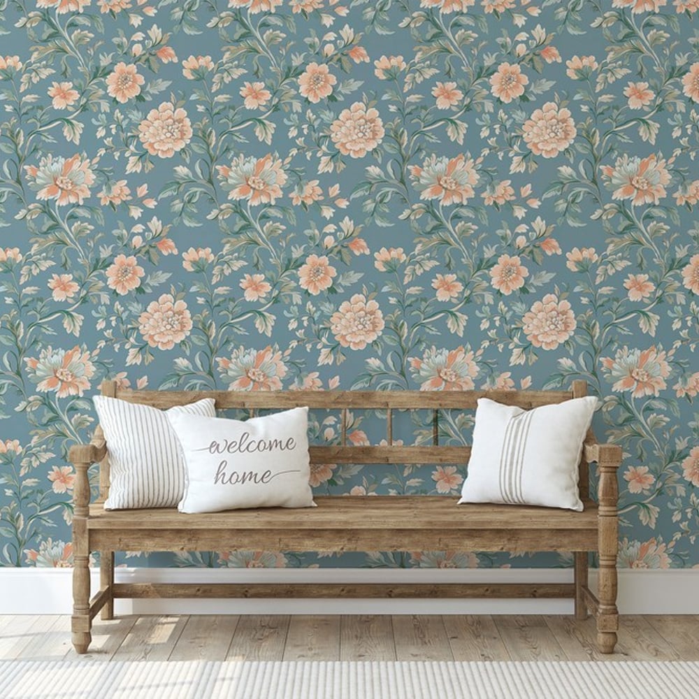 Dagny Blue - Papiers peints - Bleu - Bureau - Floral - Scandza - Intissé