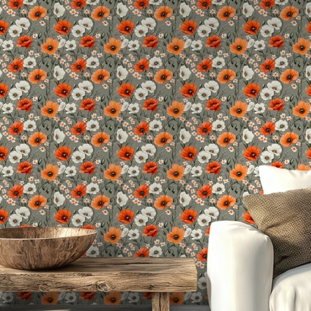 Daniella Grey - Papiers peints - Gris - Salon - Floral - Scandza - Intissé