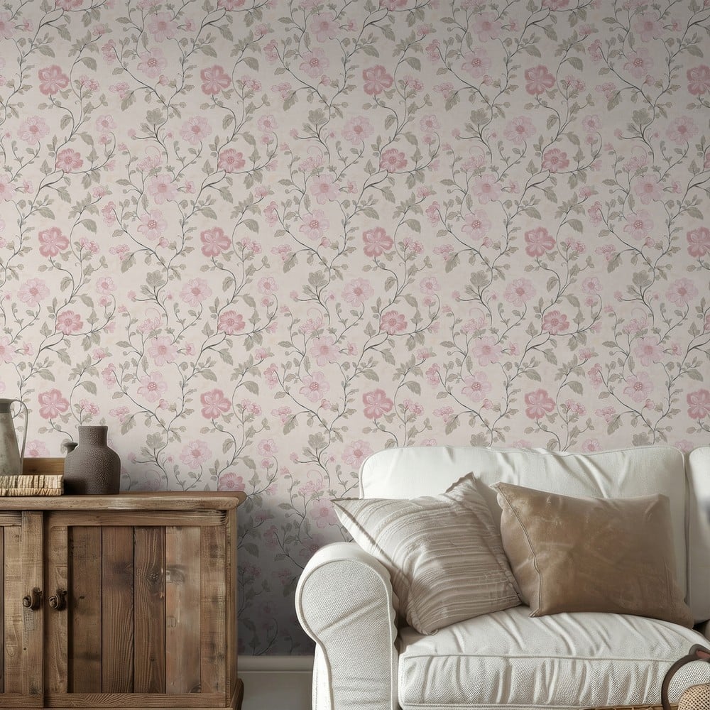 Fanny Pink - Papiers peints - Beige - Salon - Floral - Scandza - Intissé