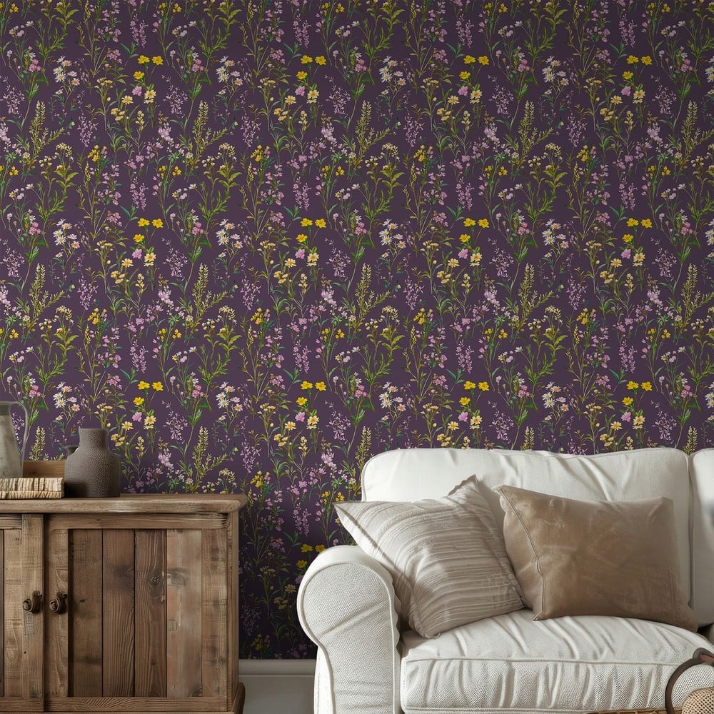 Gunnel Purple - Papiers peints - Violet - Entrée - Floral - Scandza - Intissé