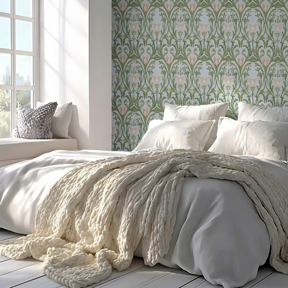 Gunvor Blue - Papiers peints - Bleu - Chambre - Floral - Scandza - Intissé