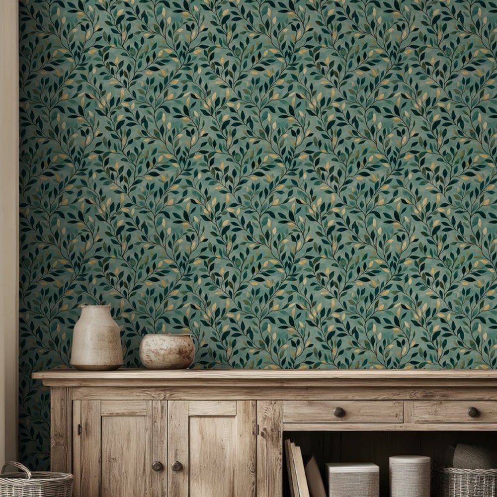 Hilding Green - Papiers peints - Vert - Salon - Feuille - Scandza - Intissé