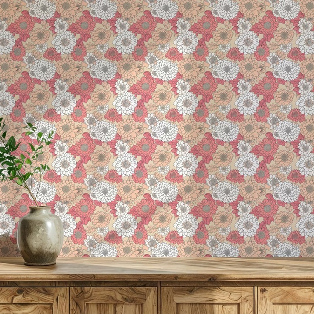Hillevi Pink - Papiers peints - Rose - Salon - Floral - Scandza - Intissé