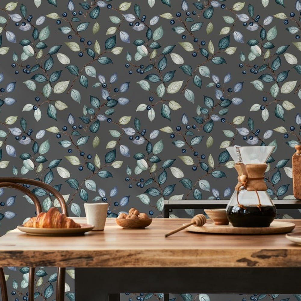 Irma Dark Grey - Papiers peints - Gris - Cuisine - Fruit - Scandza - Intissé