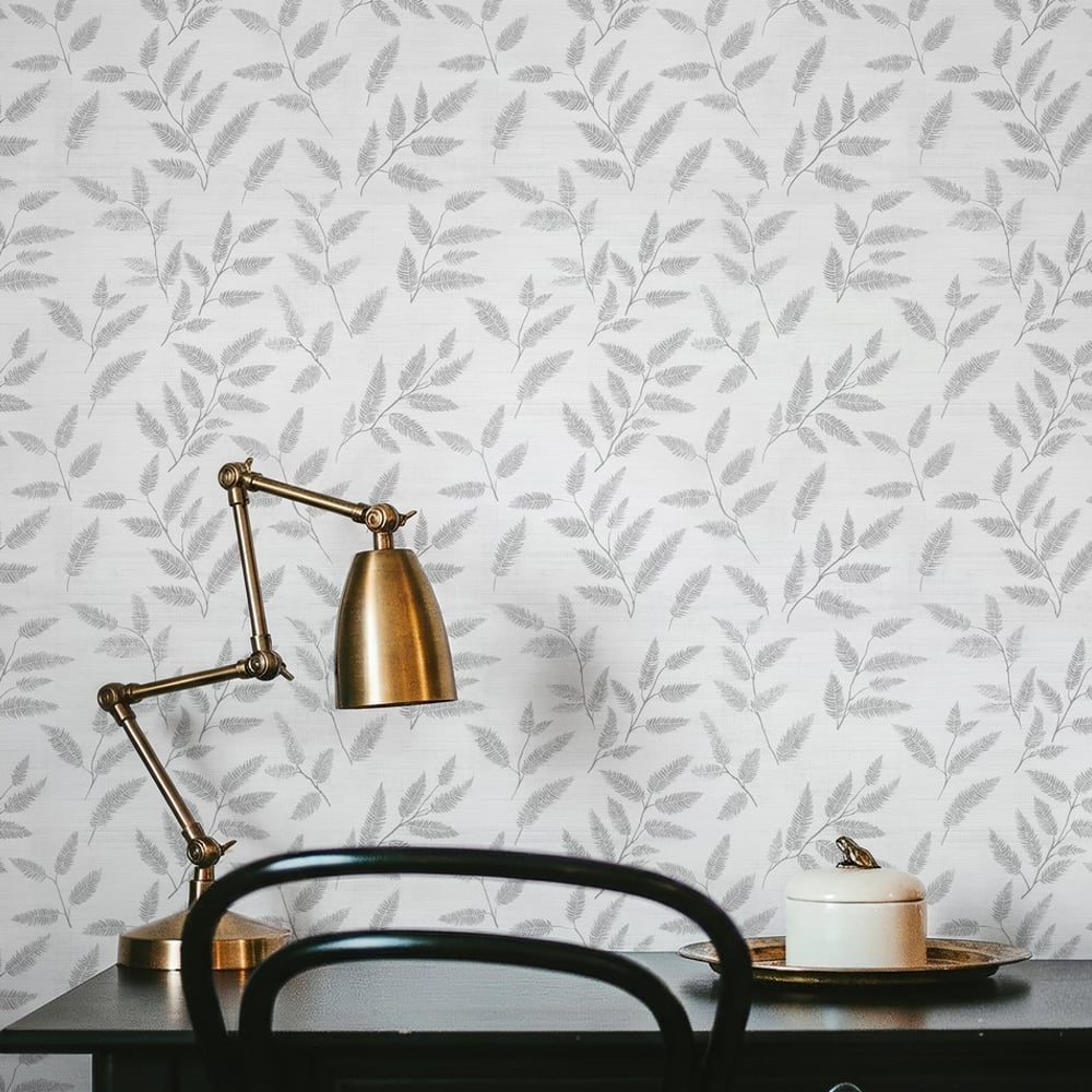 Aron Grey - Papiers peints - Gris - Bureau - Feuille - Scandza - Intissé