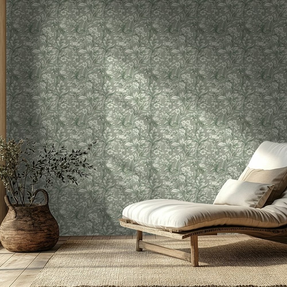 Ellinor Green - Papiers peints - Vert - Salon - Floral - Scandza - Intissé