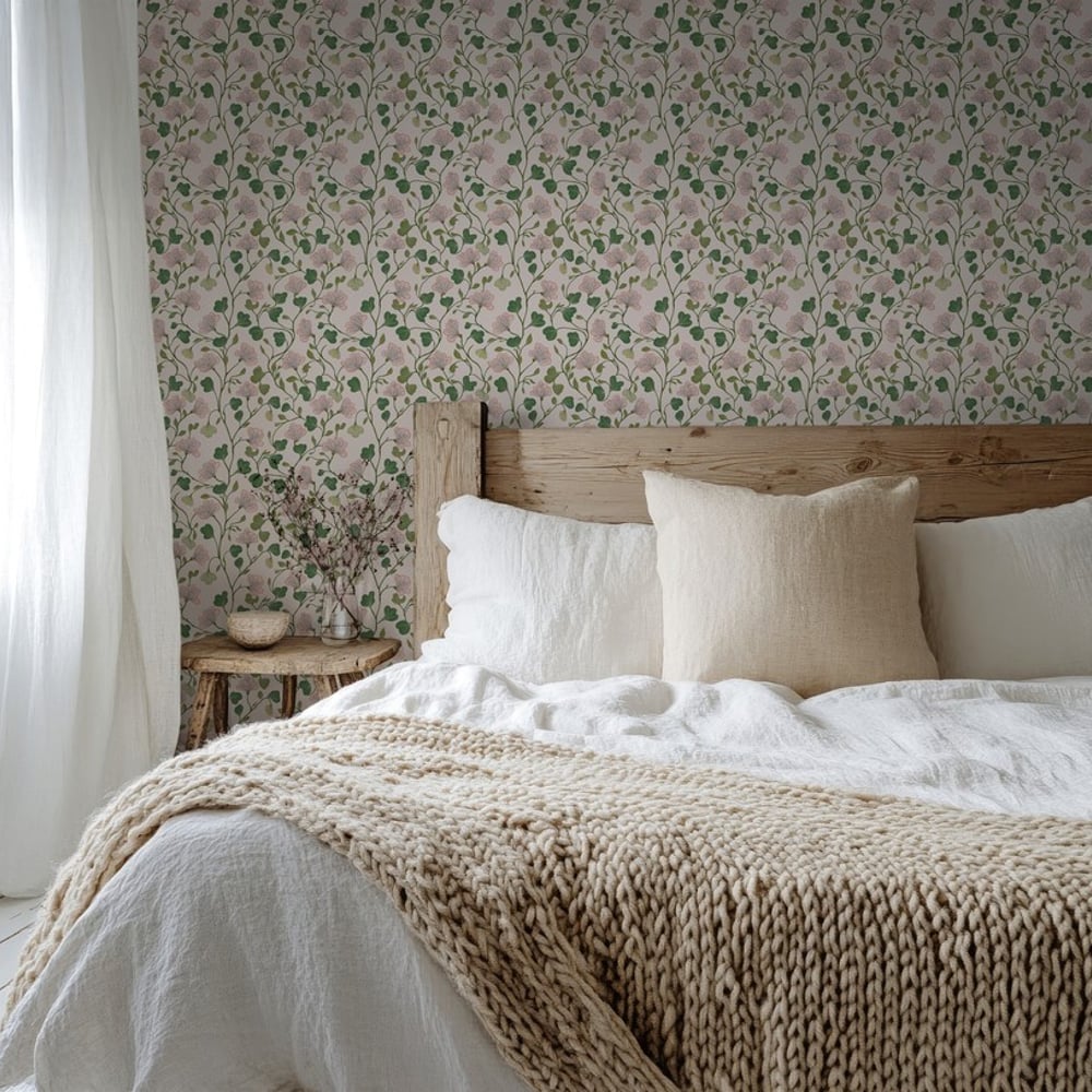 Gry Pink - Papiers peints - Rose - Chambre d’enfant - Floral - Scandza - Intissé